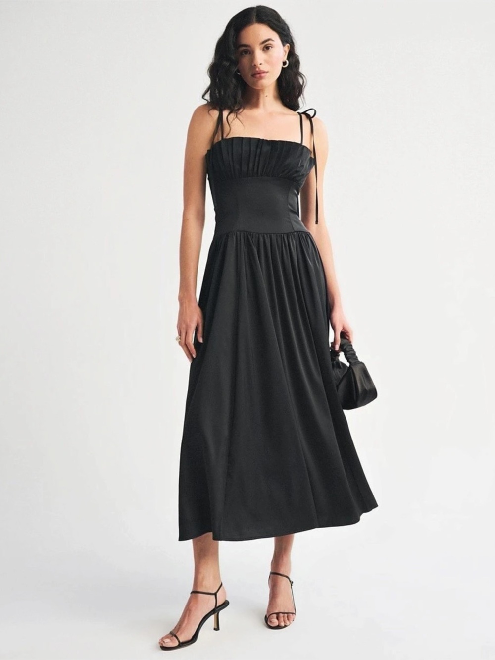 Abercrombie Black Tie Strap Dress | Square Neck Midi Dress | Wedding guest dress